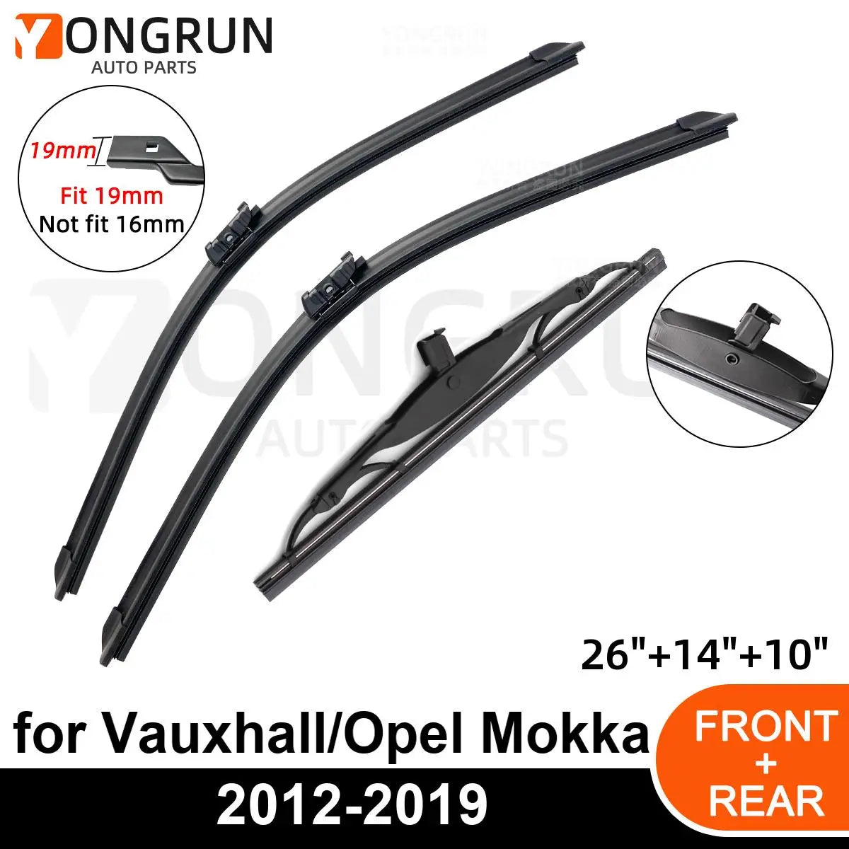 Front and Rear Windshield Wiper Blades for Vauxhall/Opel Mokka - 1