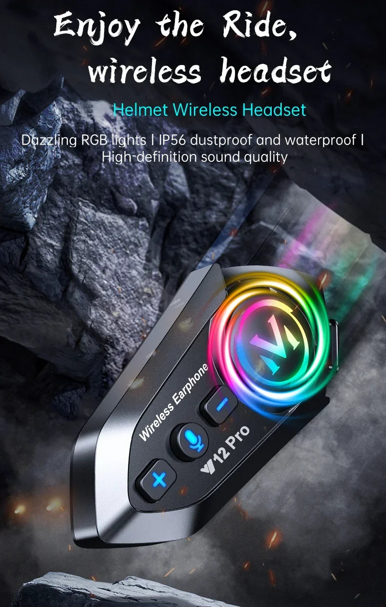 Wireless Motorcycle Helmet Bluetooth Headset with 500M Intercom - 7