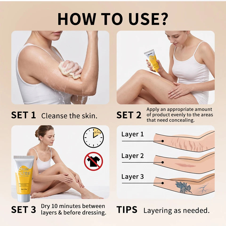 Waterproof Full Coverage Body Concealer for Scars, Tattoos and Veins