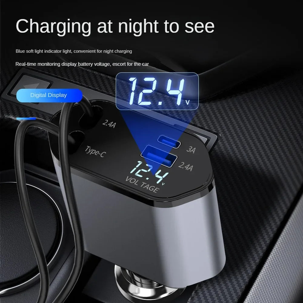 4-in-1 Retractable Fast Charging Car Charger - 4