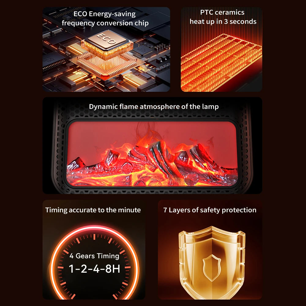 Portable Electric Space Heater with Ambient Flame Light