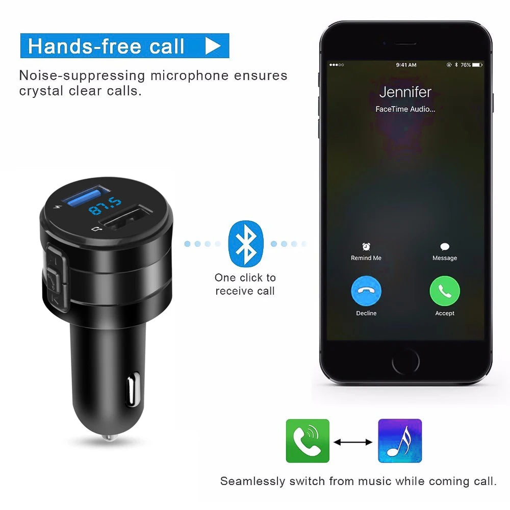 Bluetooth FM Transmitter and Dual USB Car Charger