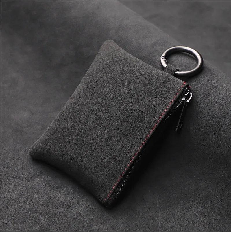 Portable Suede Leather Zippered Keychain Key Pouch Wallet
