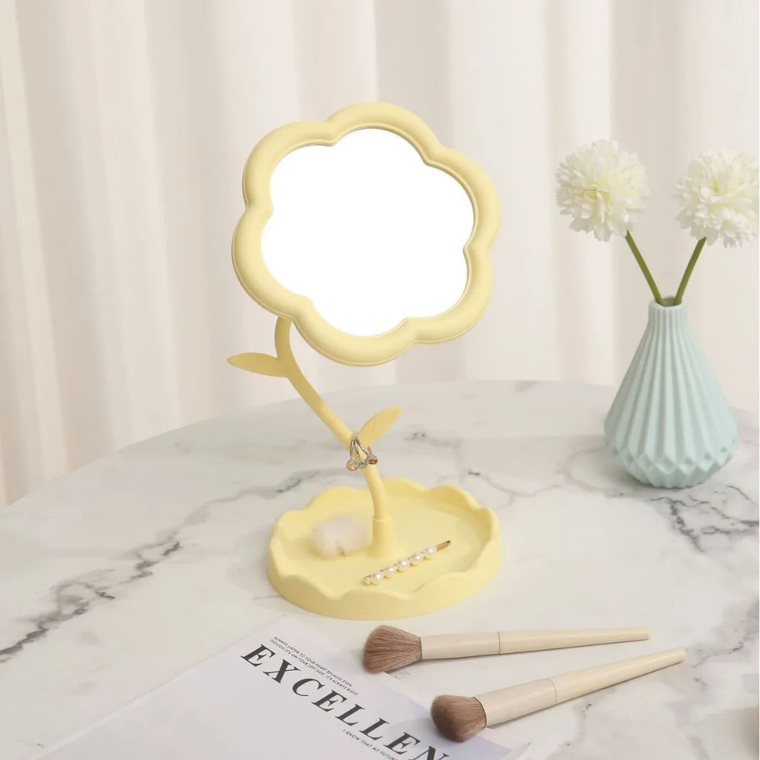 Sunflower Vanity Makeup Mirror with Storage Tray Desktop Swivel Mirror