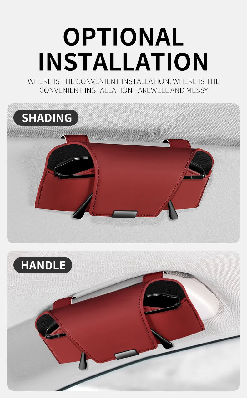 Leather Car Sun Visor Sunglasses and Eyeglasses Holder Case