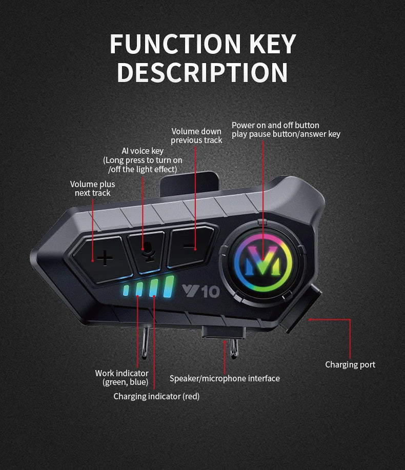Wireless Bluetooth Motorcycle Helmet Headset with Noise Reduction