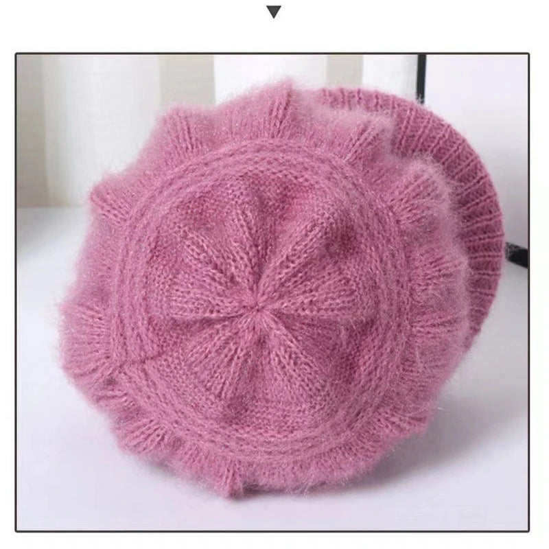 Warm Knitted Winter Hat with Brim for Women - 4