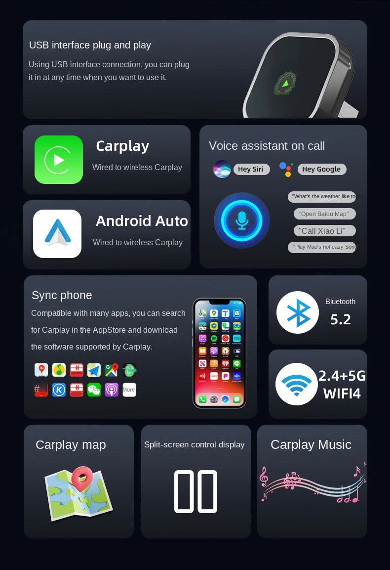 Wireless CarPlay and Android Auto 2-in-1 Adapter