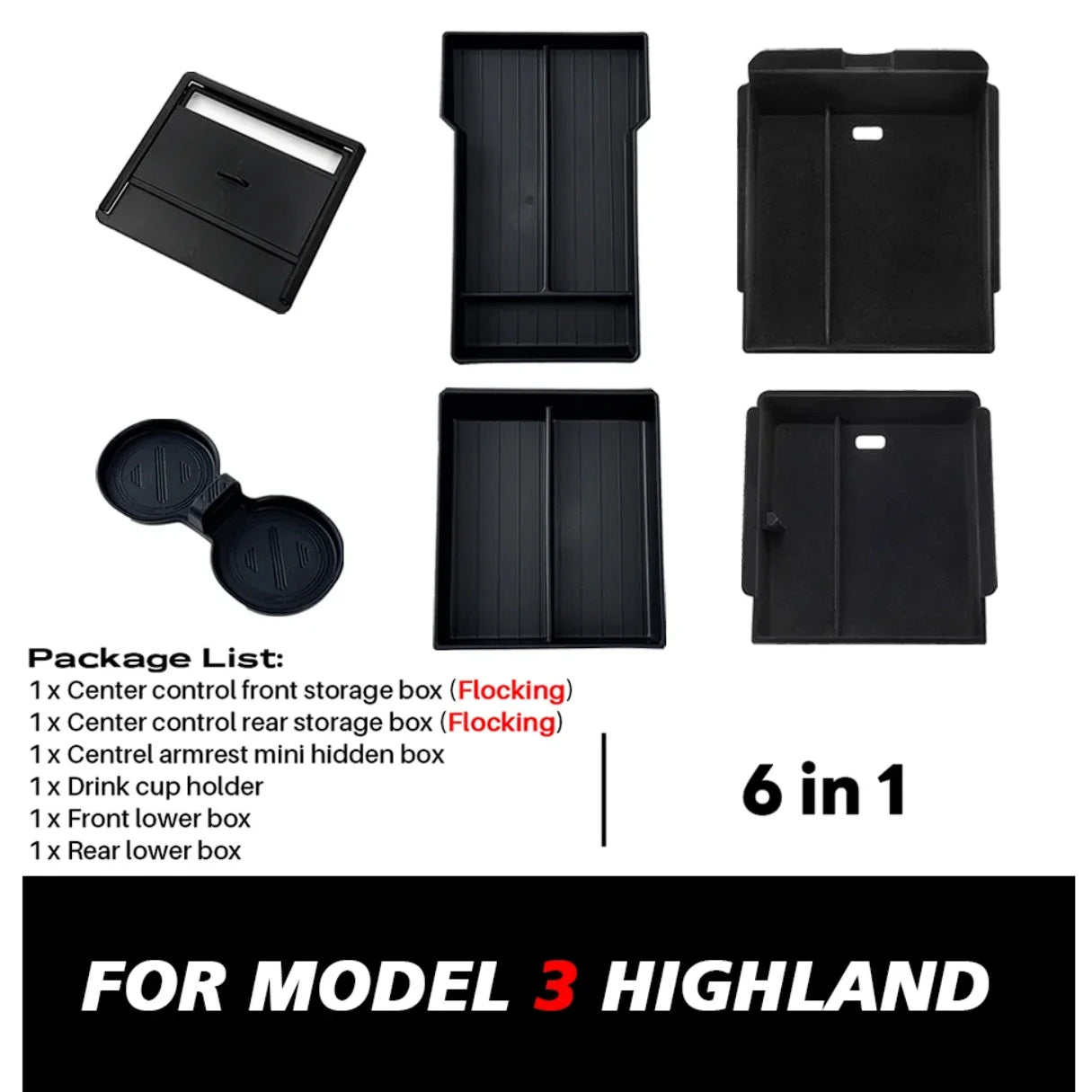 Center Console Organizer Tray Set for Model 3 Highland - 32