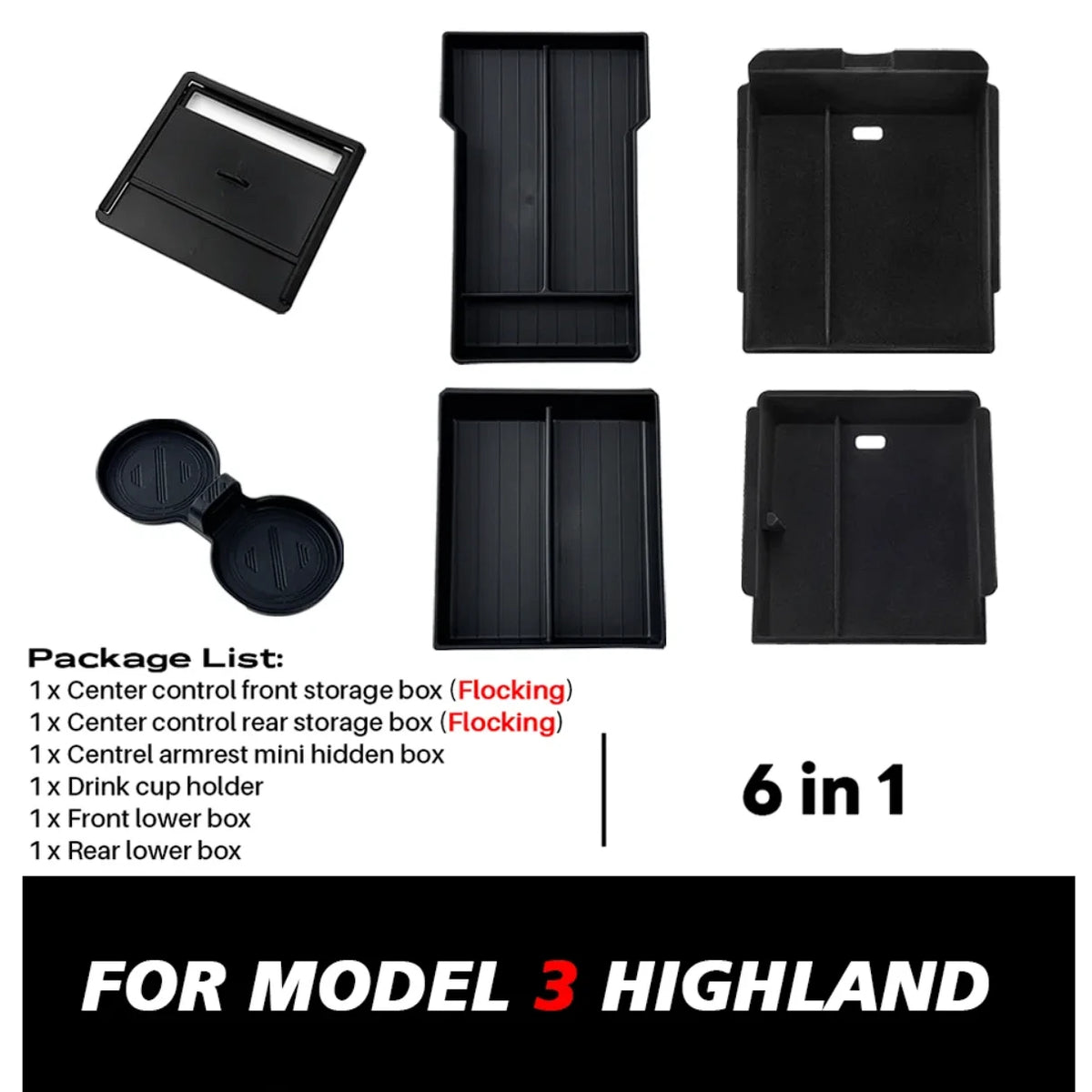 Center Console Organizer Tray Set for Model 3 Highland