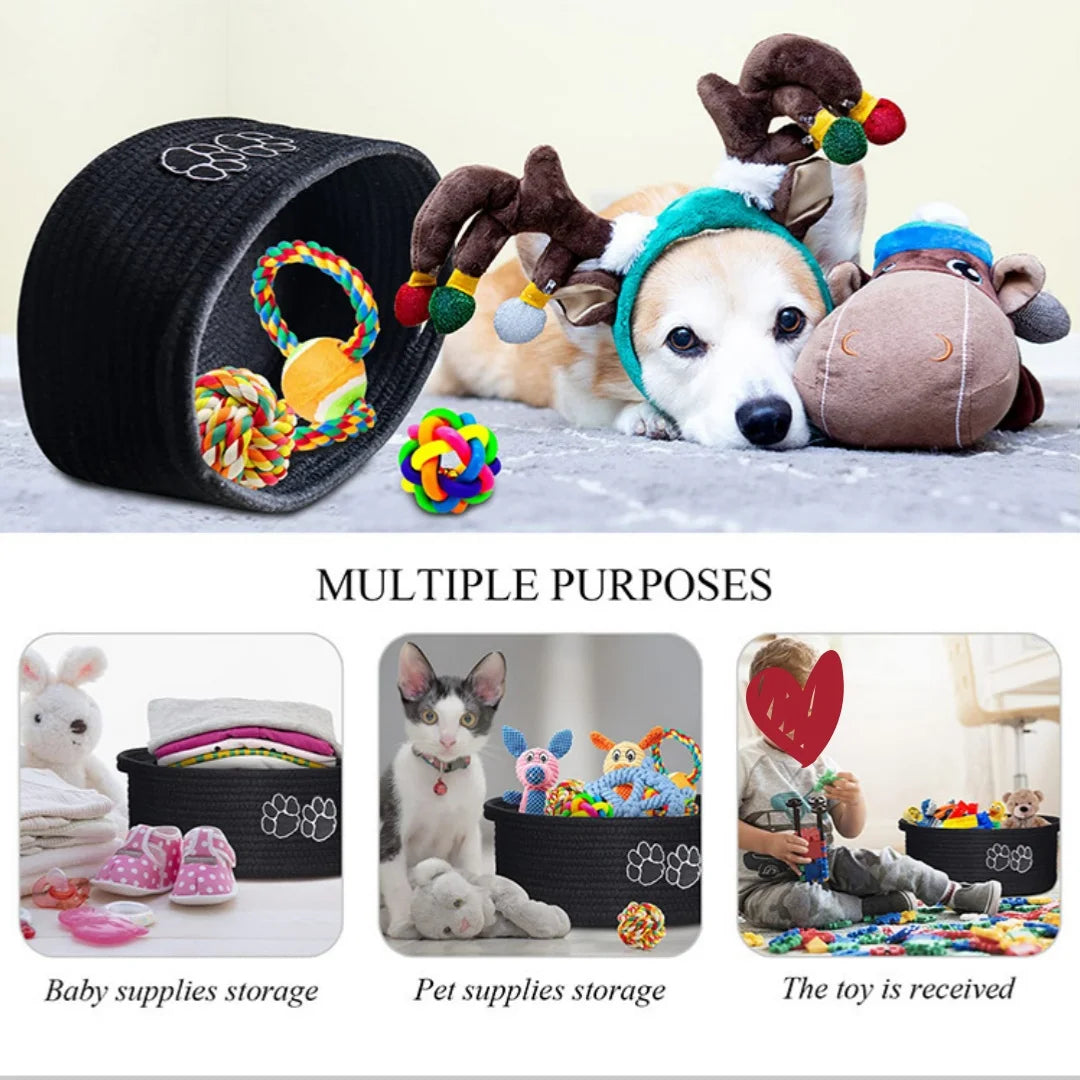 Woven Pet Toy Storage Basket with Handles