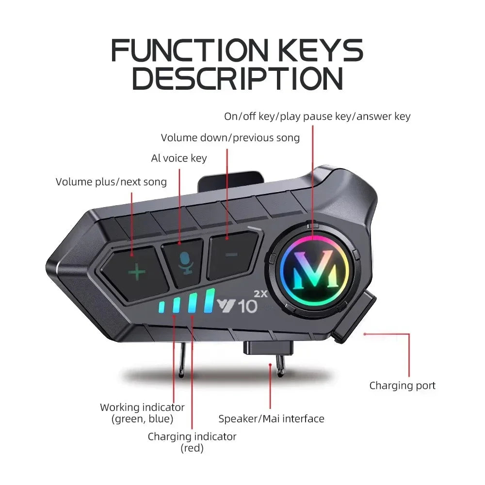 Bluetooth Motorcycle Helmet Intercom Headset Wireless Intercom System - 6