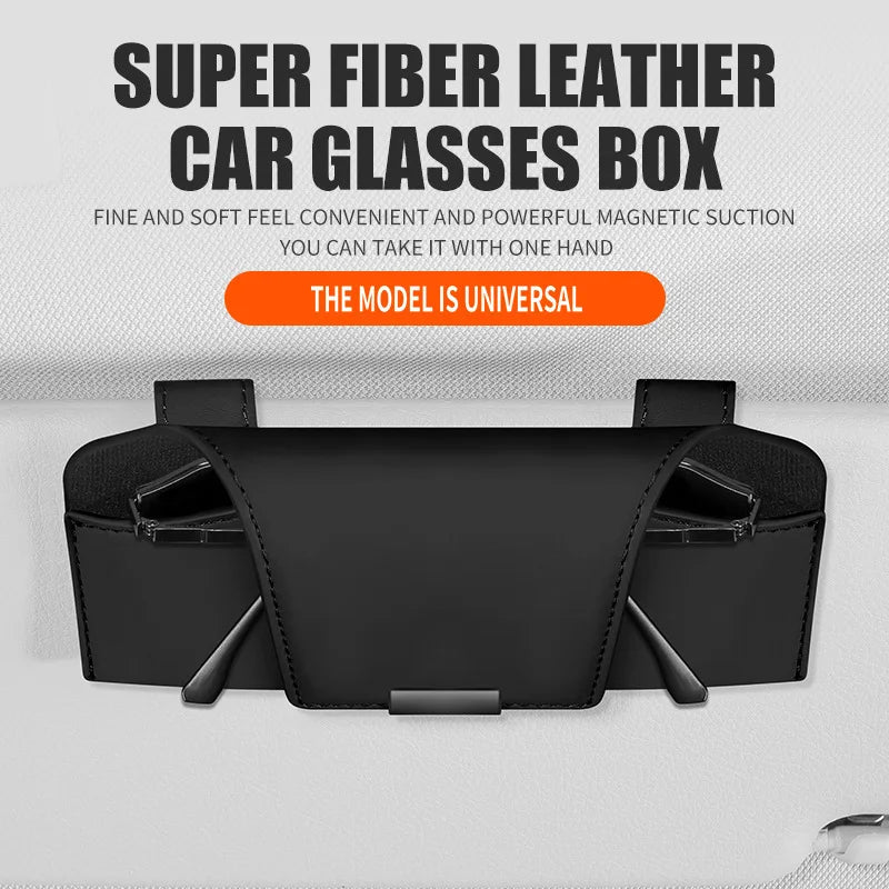 Leather Car Sun Visor Sunglasses and Eyeglasses Holder Case - 2