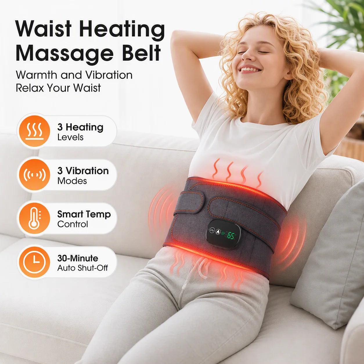 Heated Vibrating Waist Massage Belt for Back Pain Relief - 1