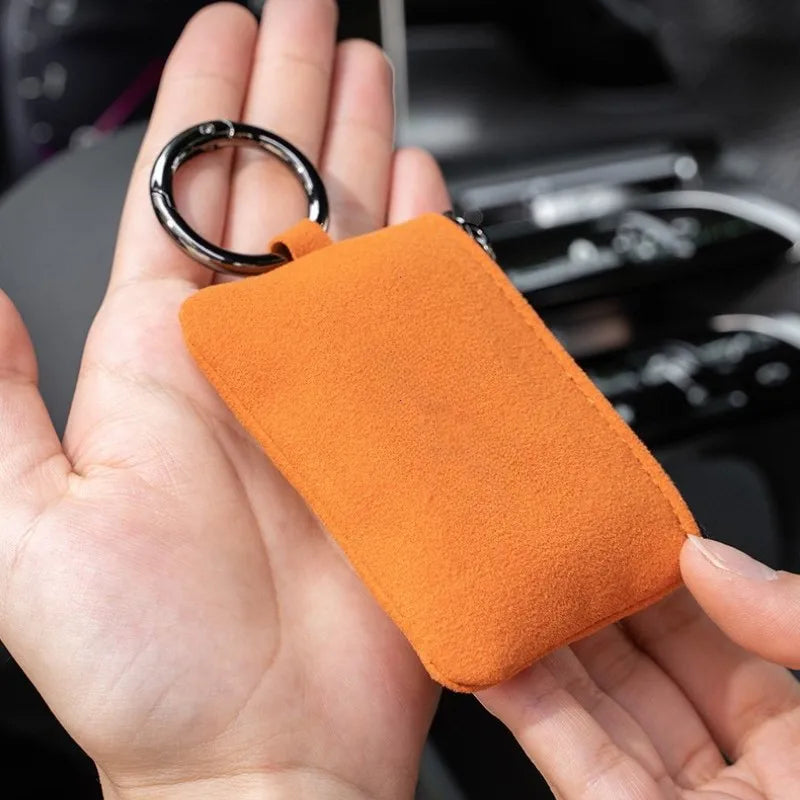 Portable Suede Leather Zippered Keychain Key Pouch Wallet