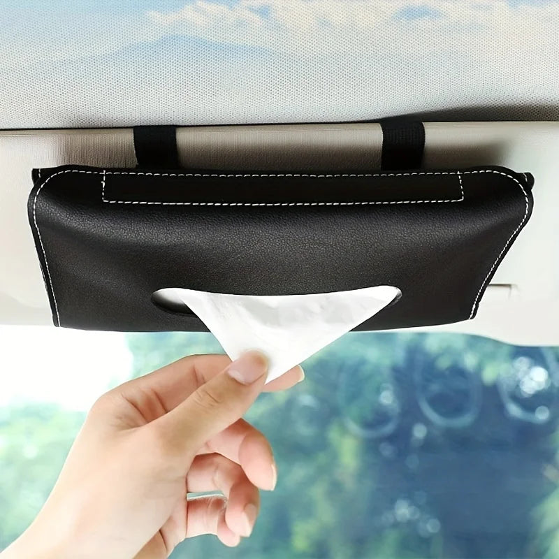 Leather Car Sun Visor Tissue Holder Organizer - 2