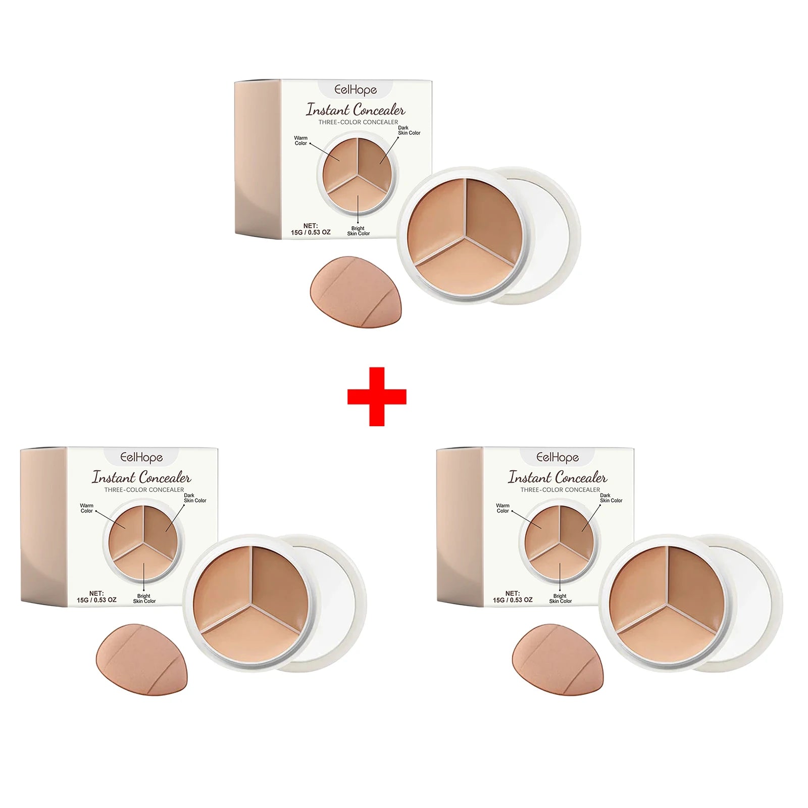 3-Color Cream Face Concealer Palette for Dark Circles and Blemishes - 15