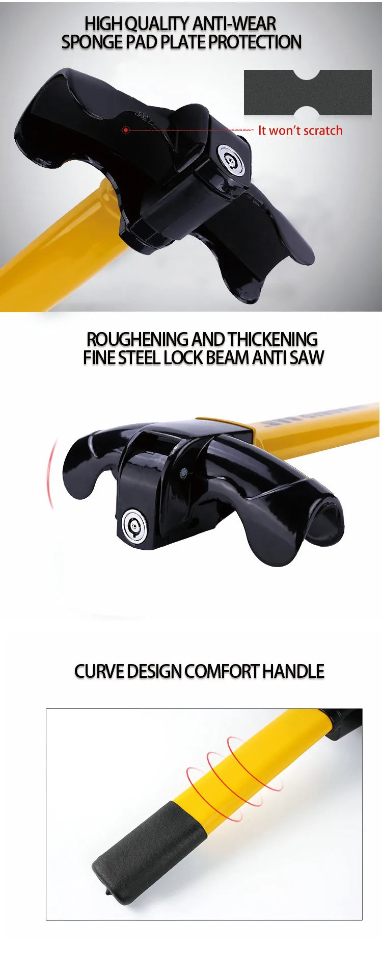 Heavy-Duty Universal Car Steering Wheel Anti-Theft Security Lock