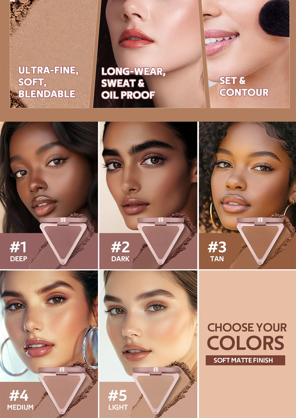 Matte Bronzer Powder for Face Contouring