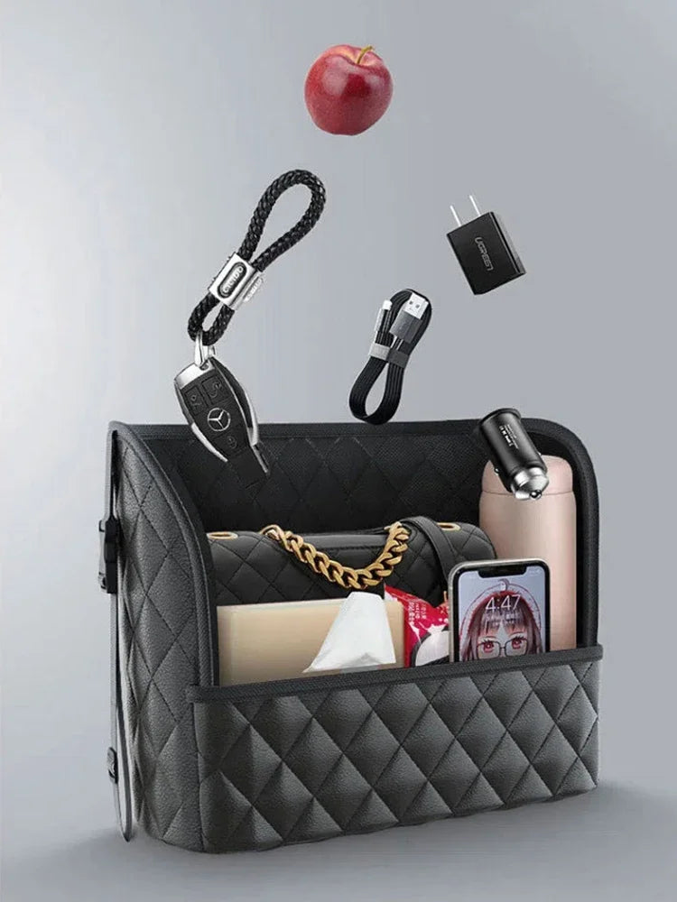 PU Leather Car Seat Back Storage Organizer Bag - 7
