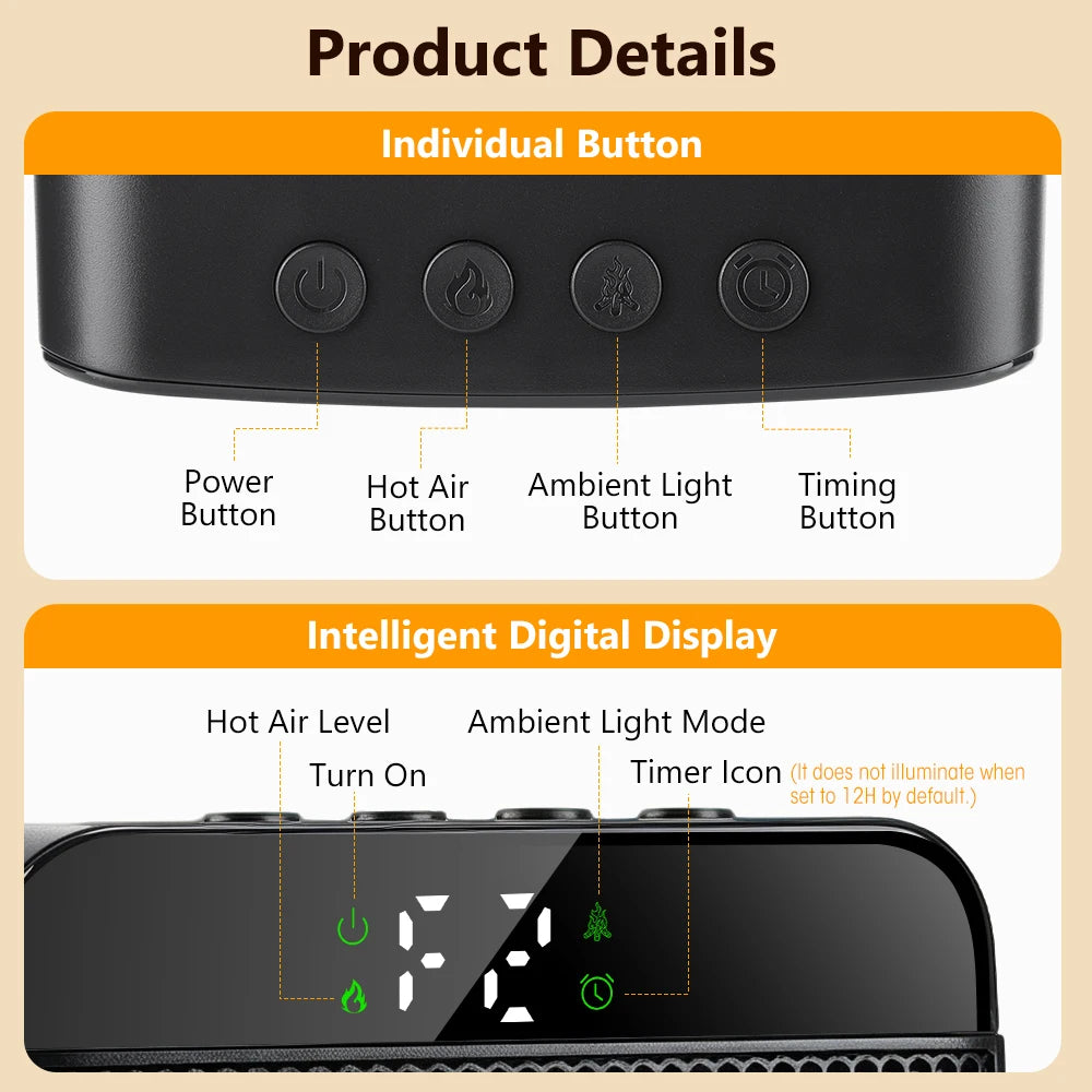 Portable Electric Space Heater with Ambient Flame Light - 22
