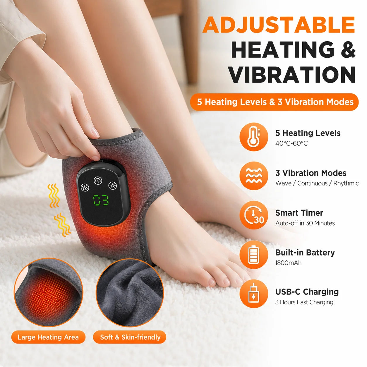 Heated Vibrating Ankle Massager Wrap - 7