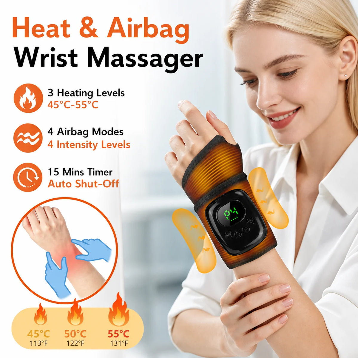 Cordless Heated Air Compression Wrist Massager