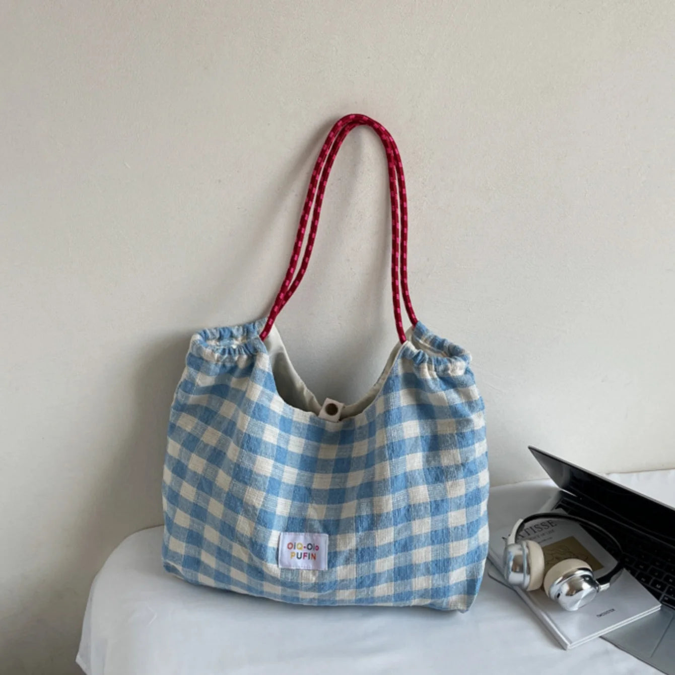 Versatile Plaid Shoulder Tote Bag for Commuter and Leisure - 23