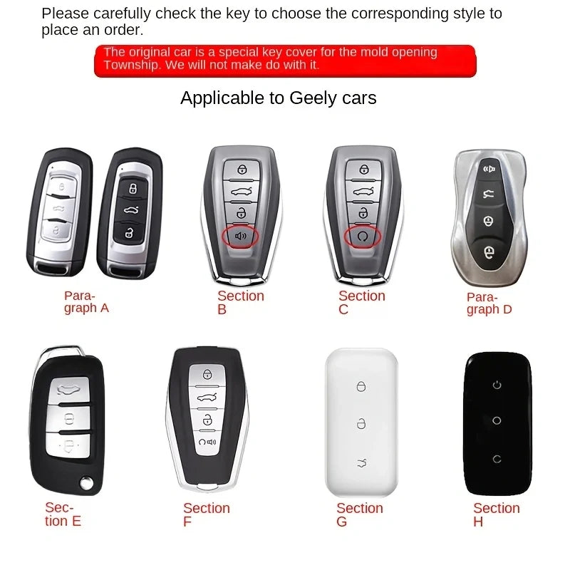Protective Galvanized Alloy Car Key Case Cover for Geely