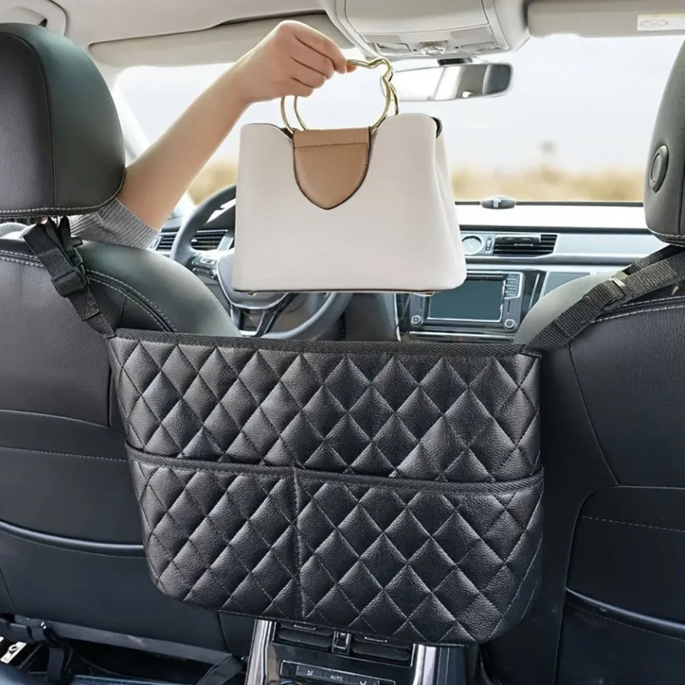 PU Leather Car Seat Back Storage Organizer Bag - 1