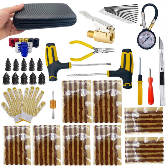 Emergency Universal Tire Repair Kit with Puncture Plug Tools