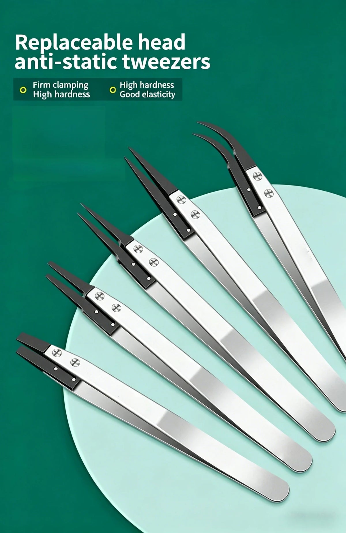 ESD-Safe Precision Tweezer Set with Replaceable Anti-Static Tips