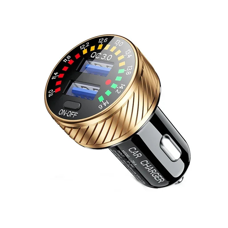 Dual USB Car Charger QC 3.0 Fast Charging Adapter with LED Voltmeter - 16