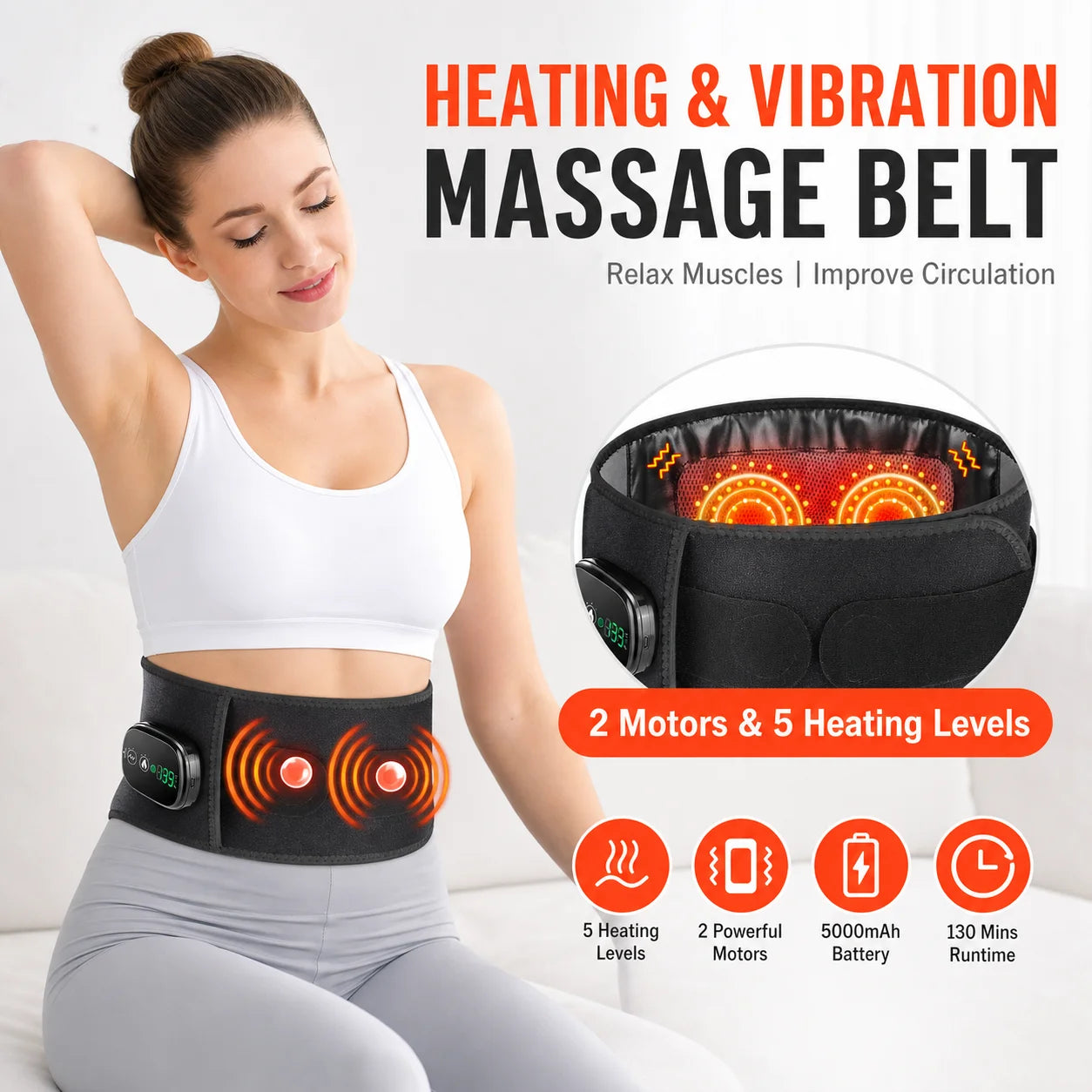 Cordless Heated Vibration Back Massage Belt for Waist Relief - 1