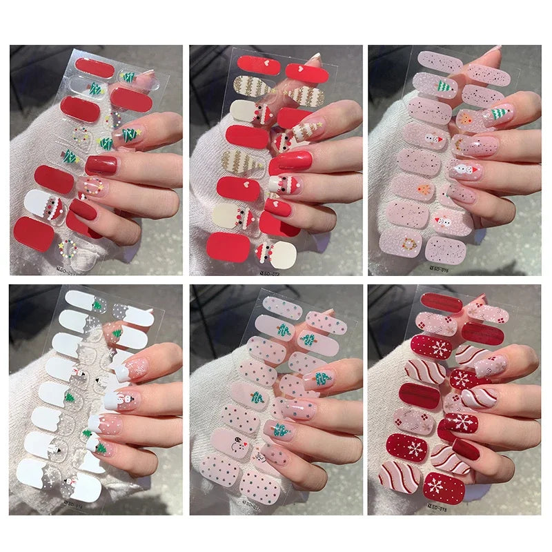 Christmas Semi-Cured Gel Nail Wraps with Winter Snowflake Designs