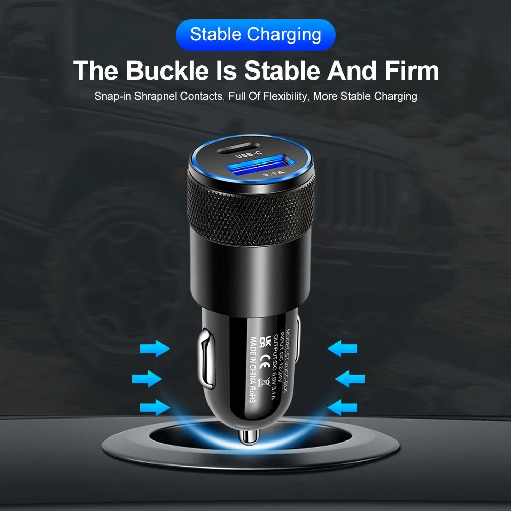 Dual Port Fast Car Charger with LED Ambient Light - 2