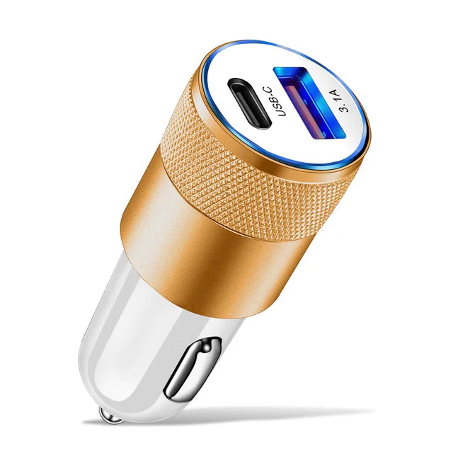 Dual Port Fast Car Charger with LED Ambient Light