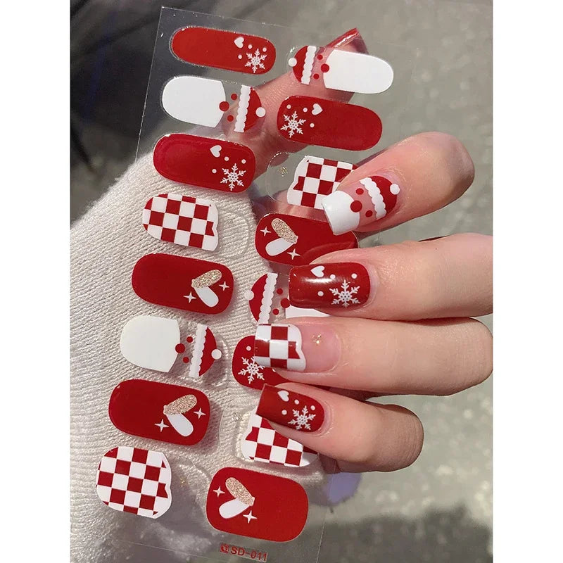 Christmas Semi-Cured Gel Nail Wraps with Winter Snowflake Designs - 18