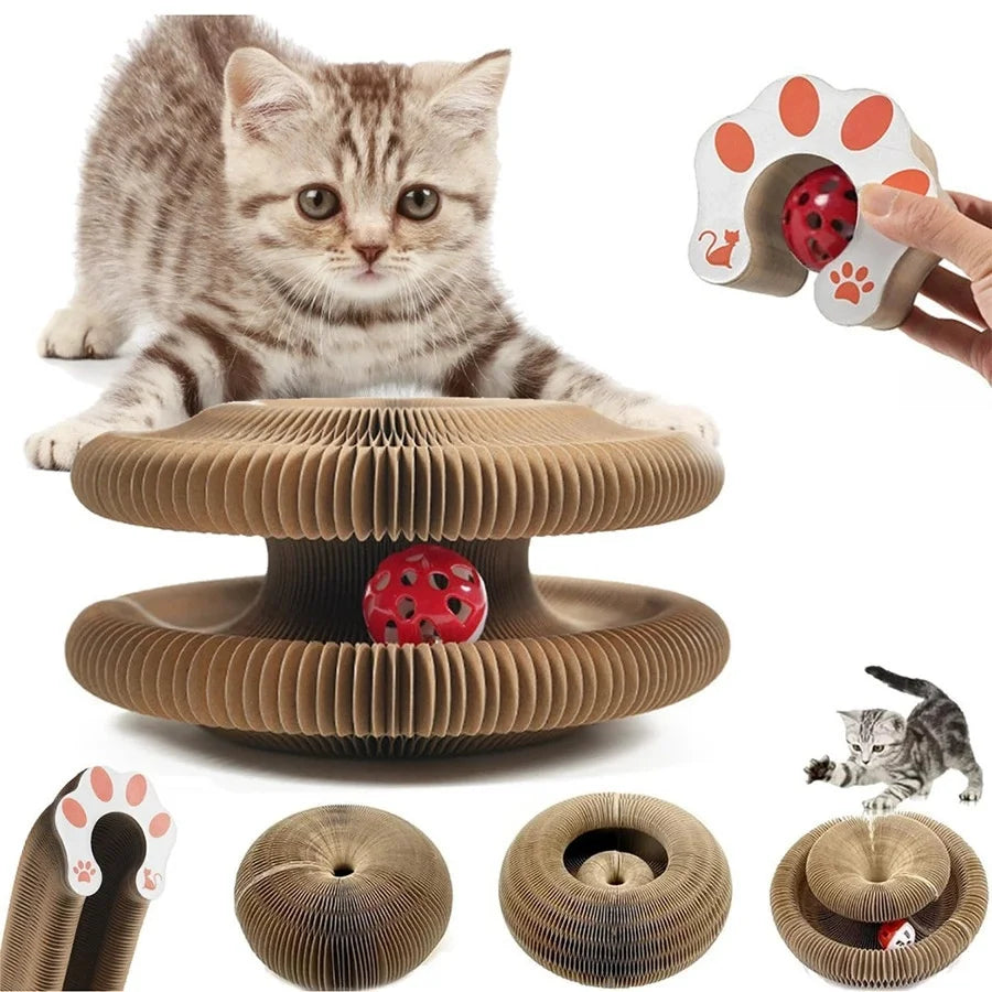 Interactive Foldable Cat Scratching Board with Play Ball