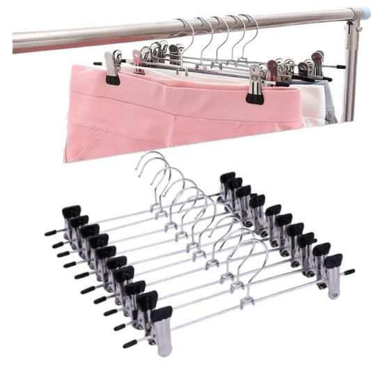 10pc Metal Pants Hangers Windproof Drying Rack with Adjustable Clips