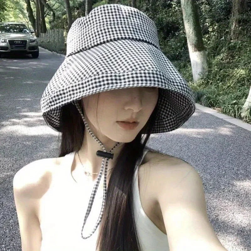 Women's Wide Brim Plaid Sun Hat for Summer Beach and Travel - 6