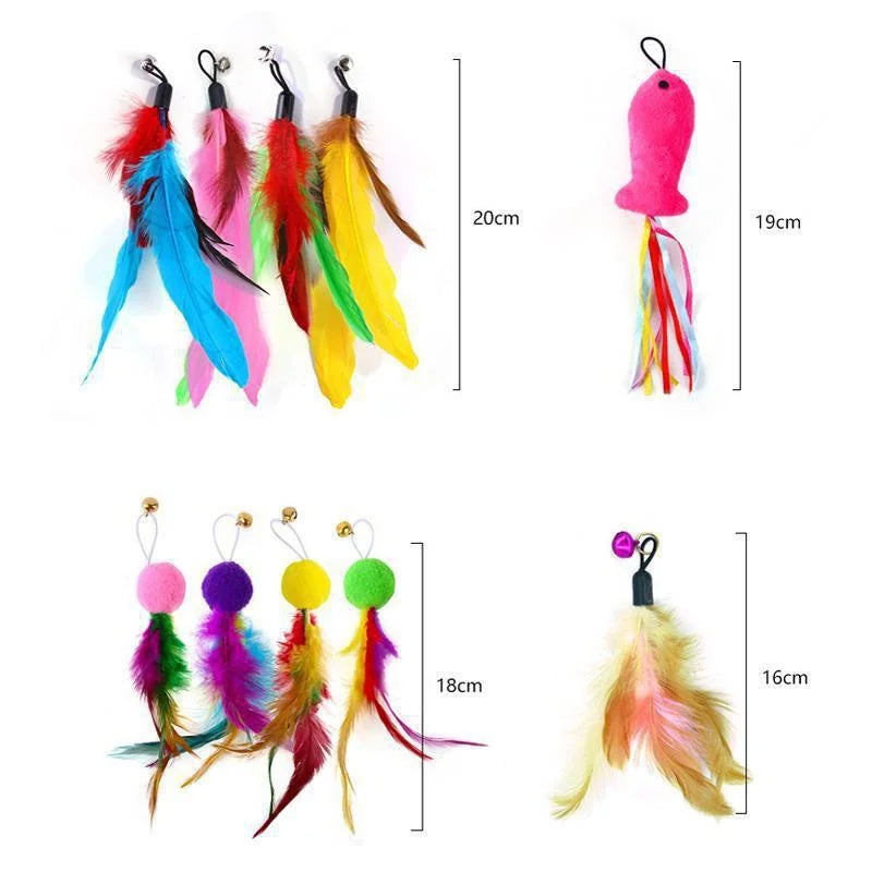 Interactive Cat Feather Toy Set with Telescopic Wand and 10 Attachments