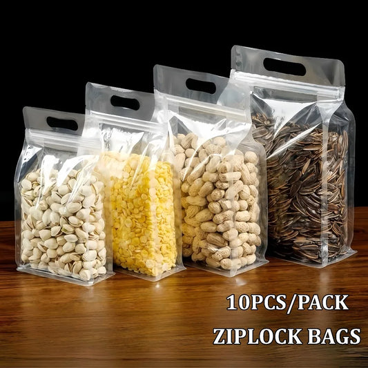 10 Pack Transparent Stand Up Ziplock Bags Portable Food Storage Pouches