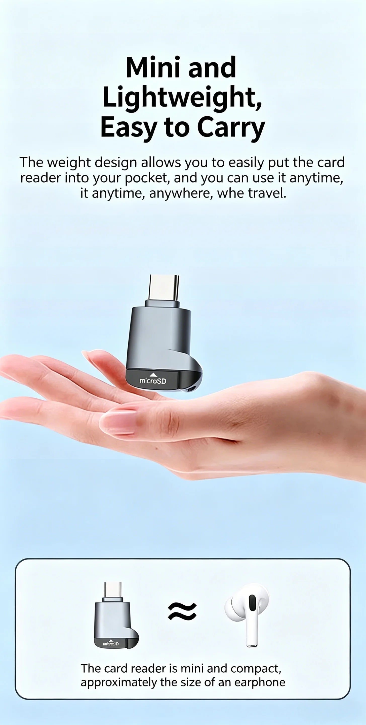 Compact USB-C External TF Memory Card Reader for Smartphones and Laptops - 14