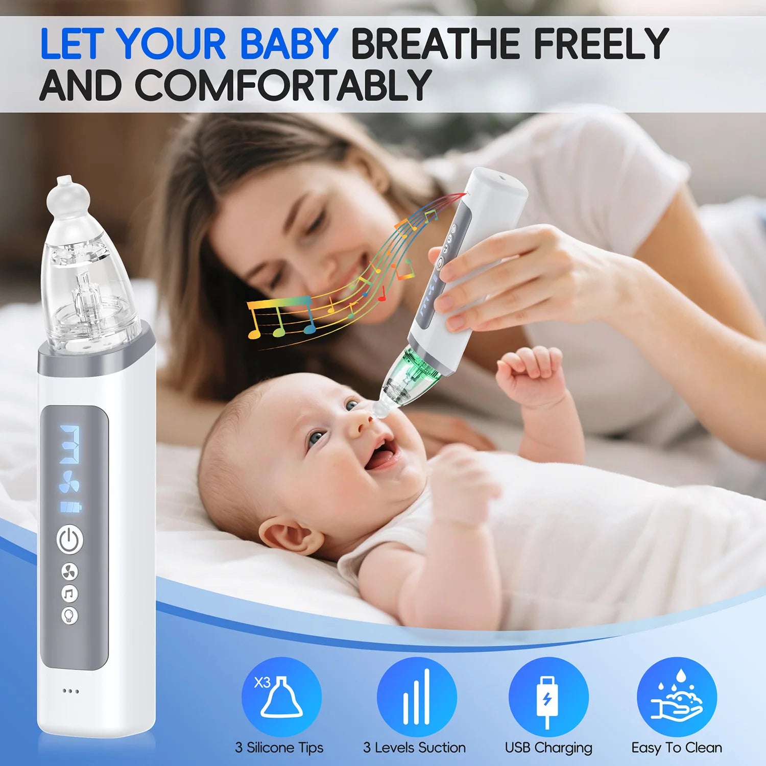 Electric Baby Nasal Aspirator with Music and 3 Suction Levels - 7