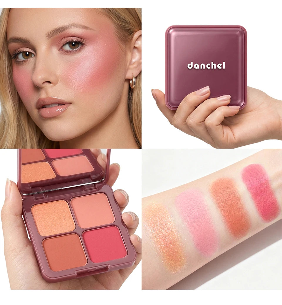 4-Color Matte Blush Palette with Makeup Brush - 17