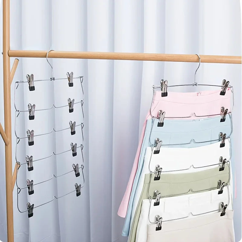 6-Tier Space Saving Skirt and Pant Hanger with Clips