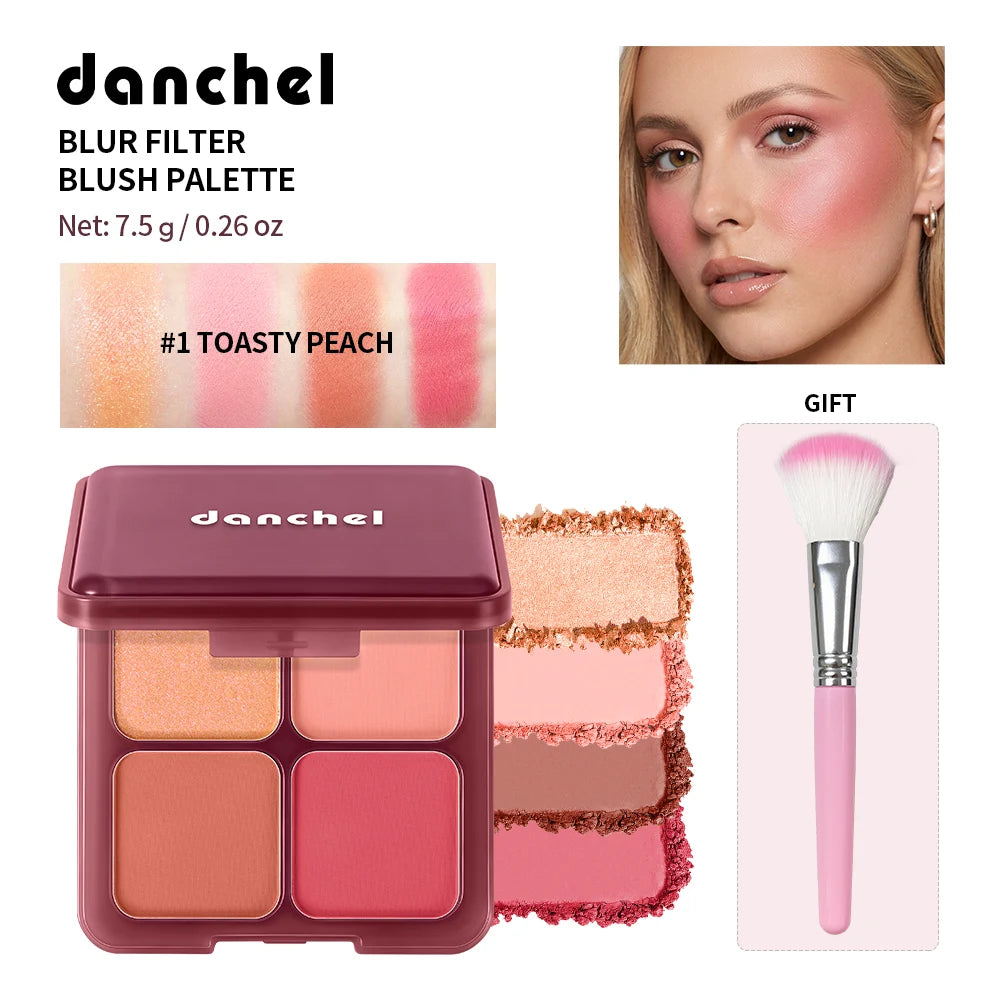 4-Color Matte Blush Palette with Makeup Brush - 22