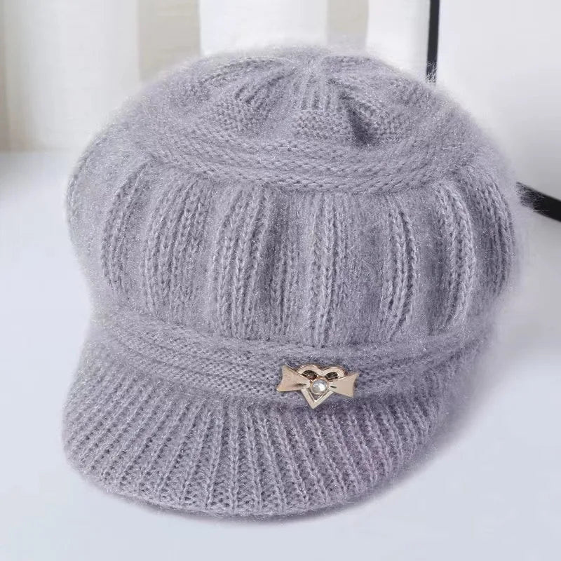 Warm Knitted Winter Hat with Brim for Women