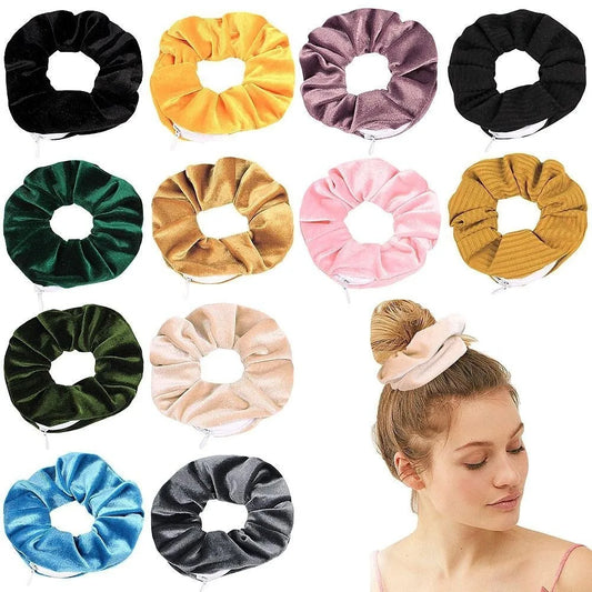 Hidden Zipper Pocket Hair Scrunchie for Travel and Storage